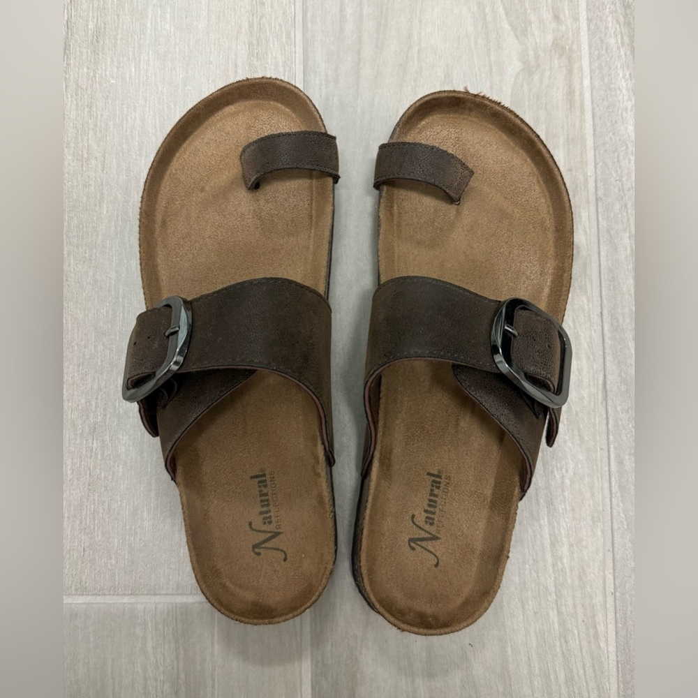 Natural Reflections Brown Buckle Sandals - Picture 2 of 4